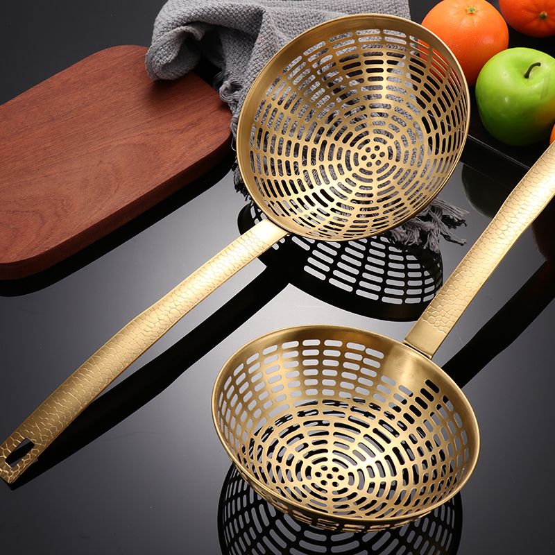 GIOIO新款耐高温长柄大眼控油加深加宽漏勺爪篱商用摆地摊捞饺子面条漏 （金色）加深16cm