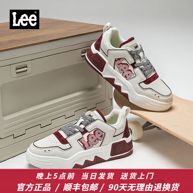 Lee男鞋秋季新款百搭休闲鞋男时尚潮流面包鞋户外运动鞋透气增高板鞋 红色 41 【偏大/请拍小一码】