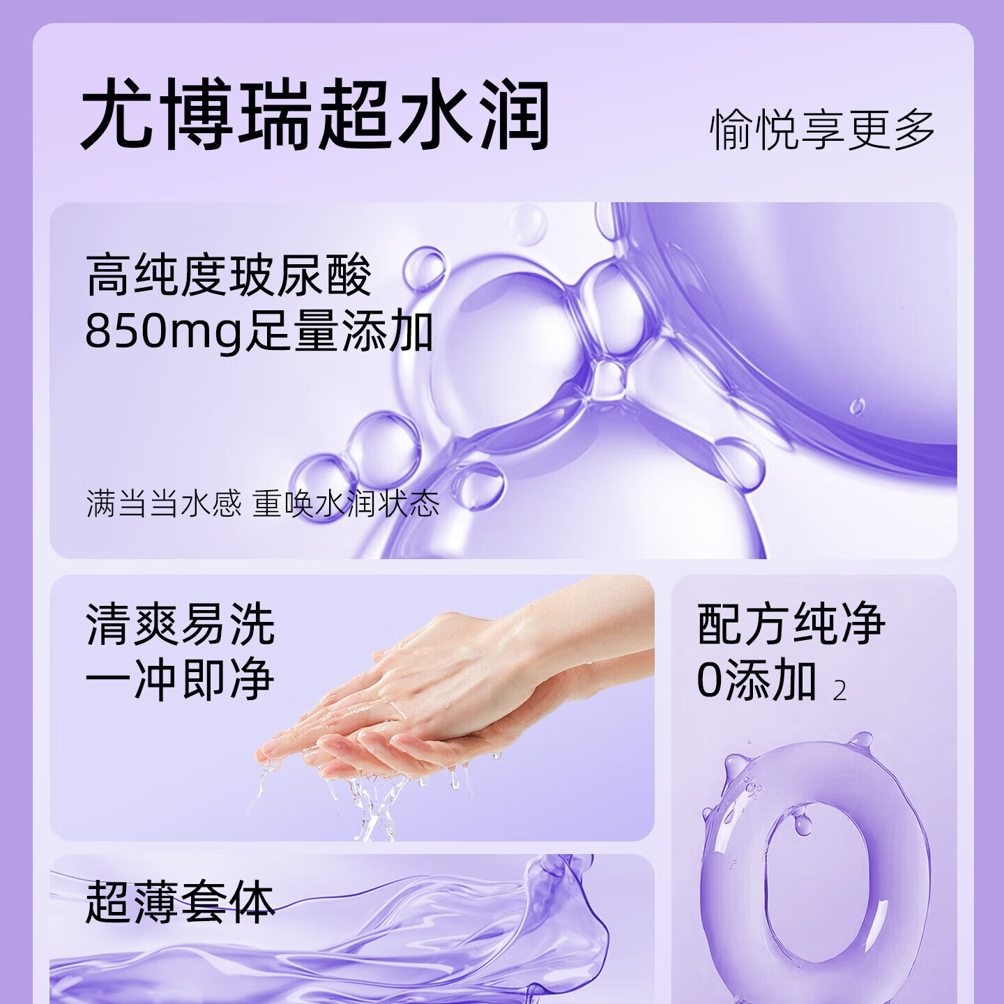 UBR尤博瑞聚氨酯001避孕套 超薄无感玻尿酸润滑持久8只装byt 【玻尿酸防HPV款】001玻尿酸3只