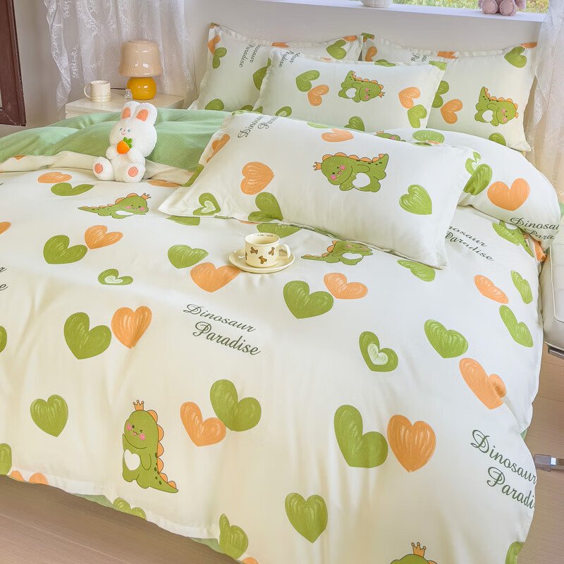 多兰诗（Duolanshi）春夏加厚磨毛四件套 ins四件套花卉田园风格床单被套四件套 心情爱恋M 1.2米 床单款 被套150*200 三件套