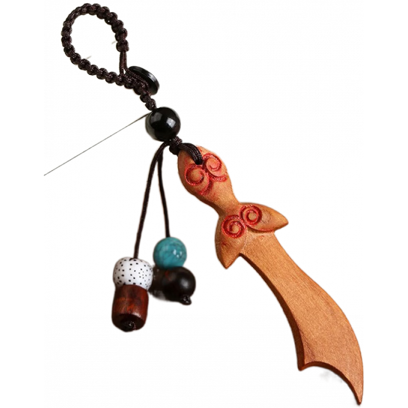 五帝钱桃木剑挂件婴儿紫微讳天罡讳大号儿童女款随身桃木剑摆件 桃木朱砂刀钥匙扣