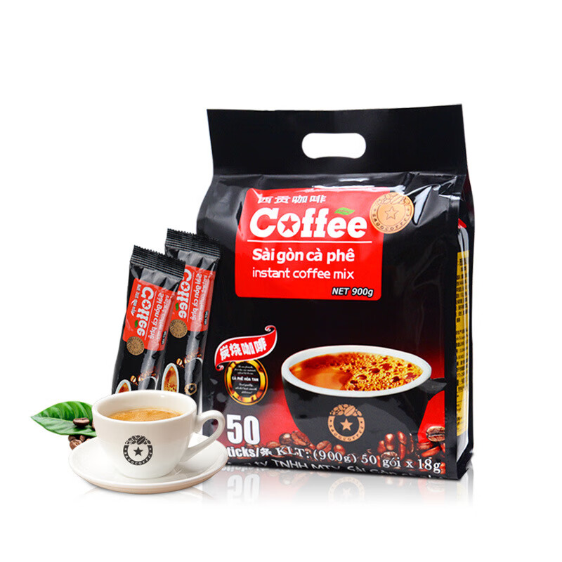 西貢（SAGOCOFFEE）越南特產(chǎn)咖啡網(wǎng)紅咖啡粉三合一速溶咖啡炭燒90 18g×50條 炭燒口味