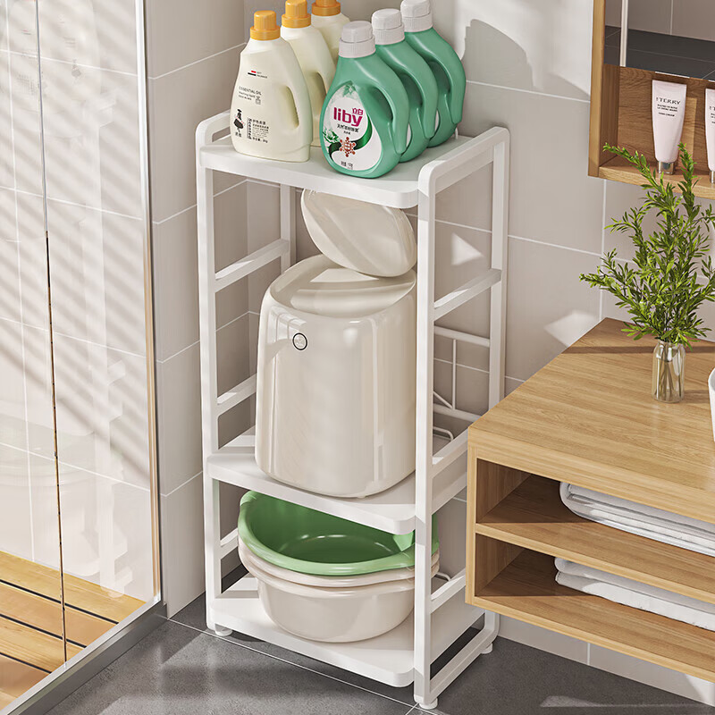 脸盆架置物架落地式卫生间多层马桶侧边多功能迷你洗衣机收纳架子 白色三层(上层加高)