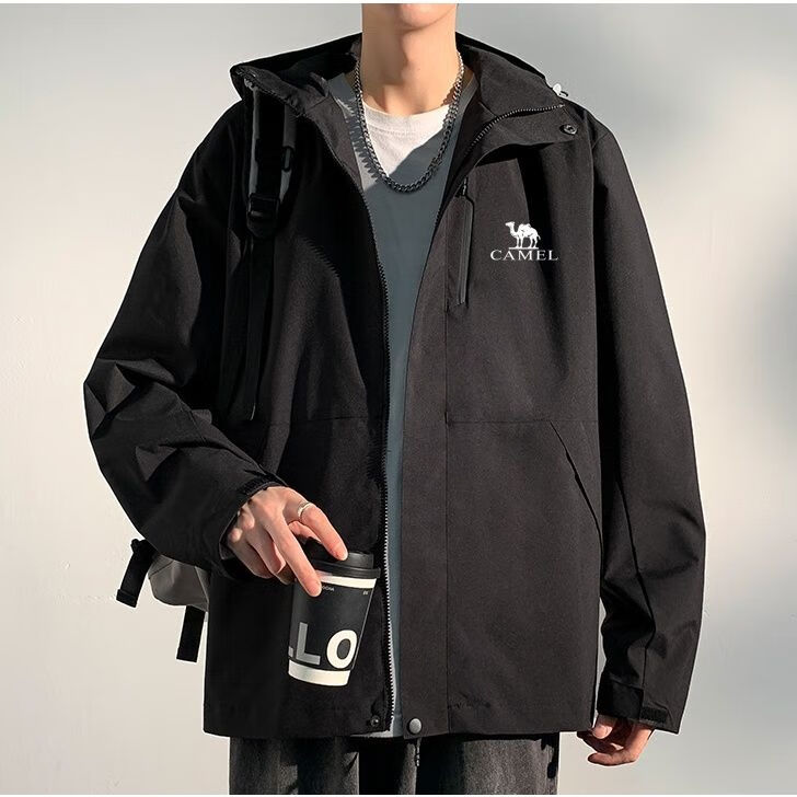 骆驼（CAMEL）幻影黑三合一冲锋衣新款男女户外防水防风可拆卸外套登山服进藏 黑色(幻影黑单冲) M 105-120
