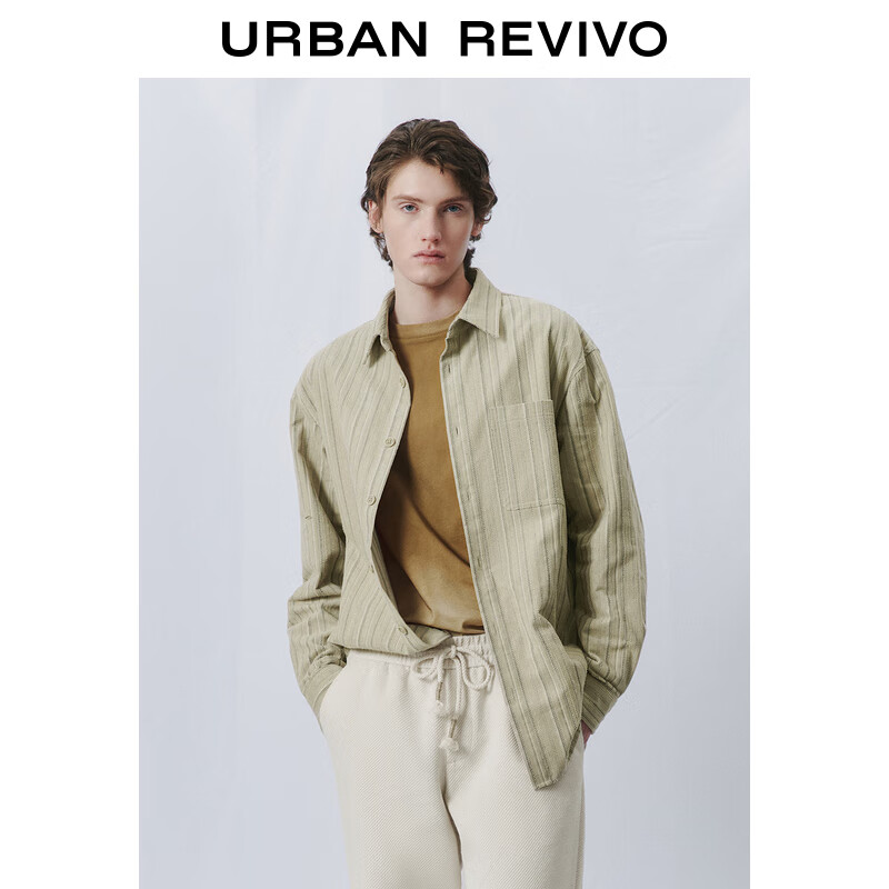 UR秋季新款男休闲轻通勤撞色条纹长袖开襟衬衫UML250006 浅卡其条纹 M