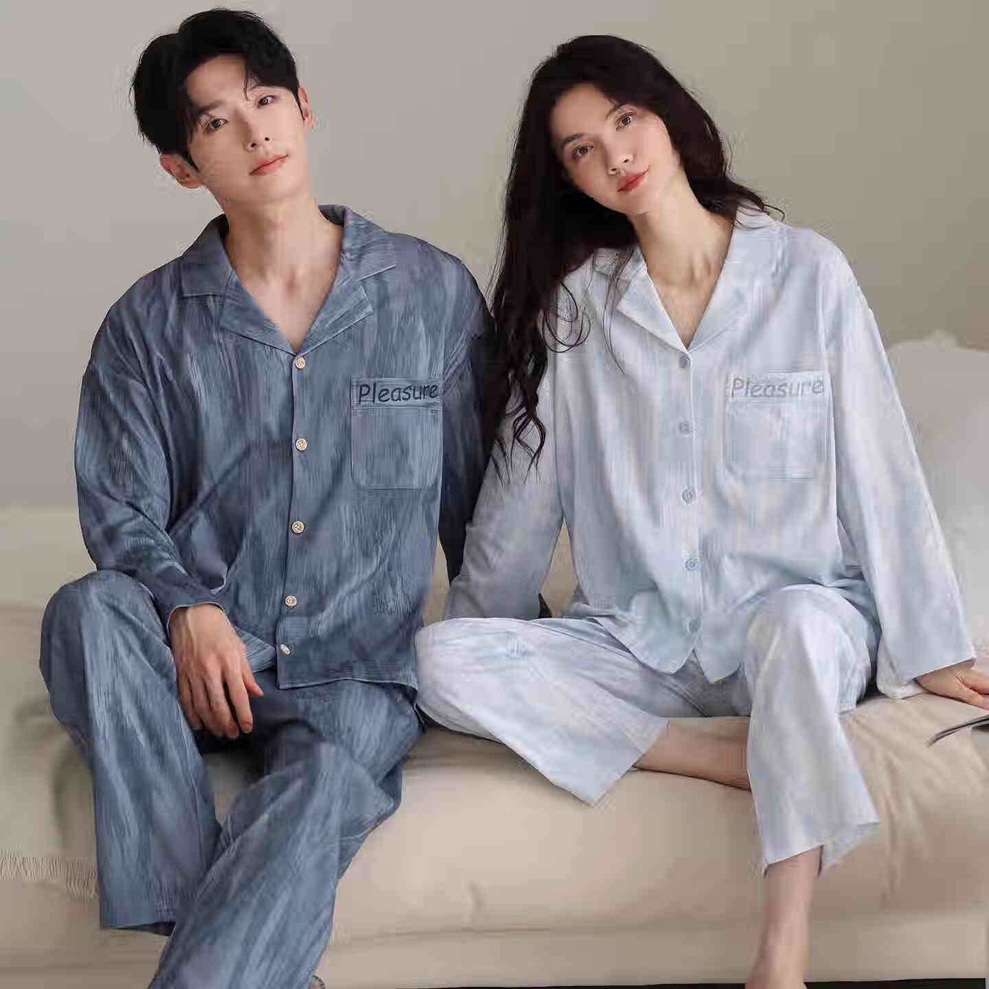 猫人（MiiOW）情侣睡衣女士男士秋冬季纯棉长袖可外穿2025新款休闲家居服套装 蓝色挑染 【100%棉 柔软亲肤】 L 男 【适合体重100-130斤】