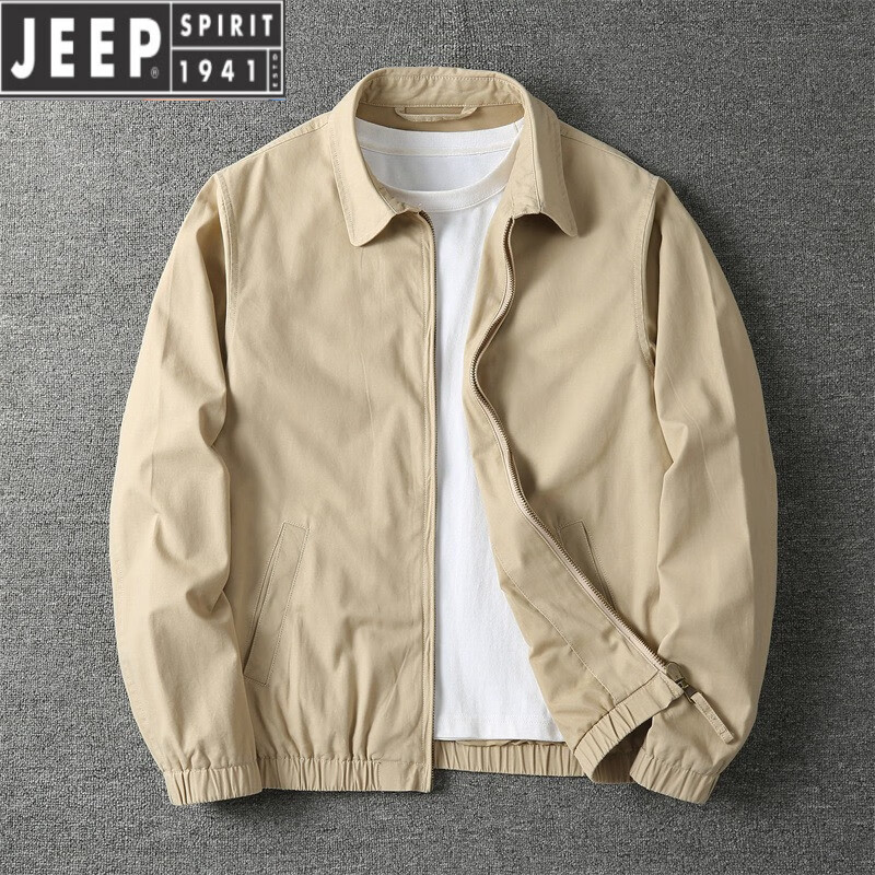 JEEP SPIRIT工装夹克宽松休闲纯色美式耐磨复古男立领2025秋冬季翻领上衣外套 268款卡其色 M 建议160-168CM 100-120斤