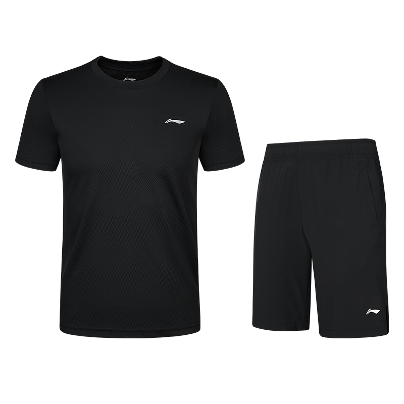 李宁（LI-NING）运动套装男士夏季冰丝短袖短裤跑步速干T恤篮球羽毛球健身训练服