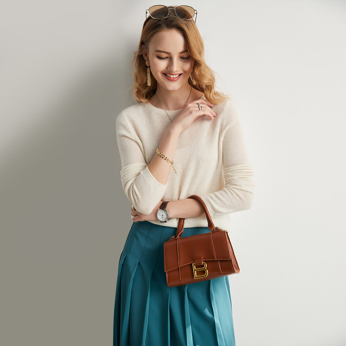 帕罗（PALUOPO）100%纯羊绒秋冬2025新款圆领纯色套头针织打底衫毛衣ET20008R 新古董白 S 155/95