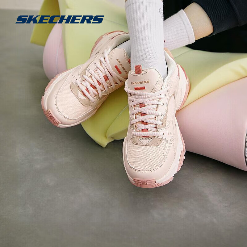 斯凯奇（Skechers）机甲鞋丨女复古撞色运动缓震春夏保暖跑步鞋休闲老爹鞋 粉色彩霞/PINK 38