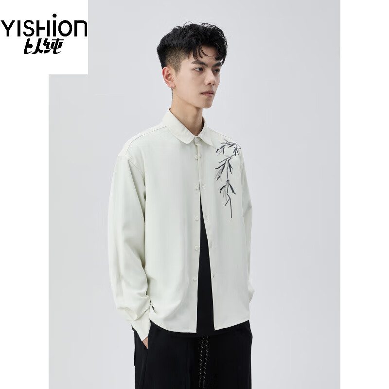 以纯（YISHion）2025【中式设计】国风男装衬衫长袖秋装订婚衬衣感抗皱短袖潮 黑色长袖-QCS2500128 M