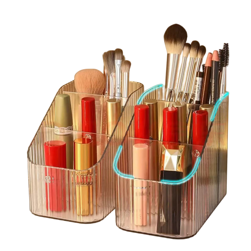 访客桌面收纳盒化妆品收纳盒首饰收纳盒收纳桶高级感透明透明置物架 笔筒收纳盒【3格】【1个装】