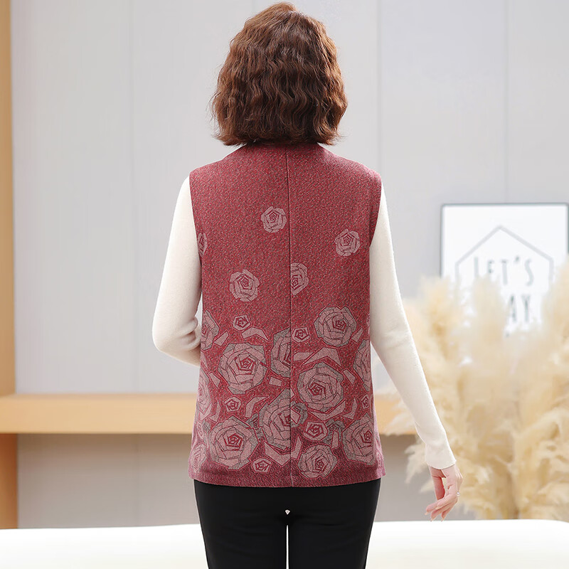 榄舍大码妈妈圆领马甲女秋装加厚款坎肩外套中老年胖太太加肥保暖马夹 红色 7XL (建议210-235斤)