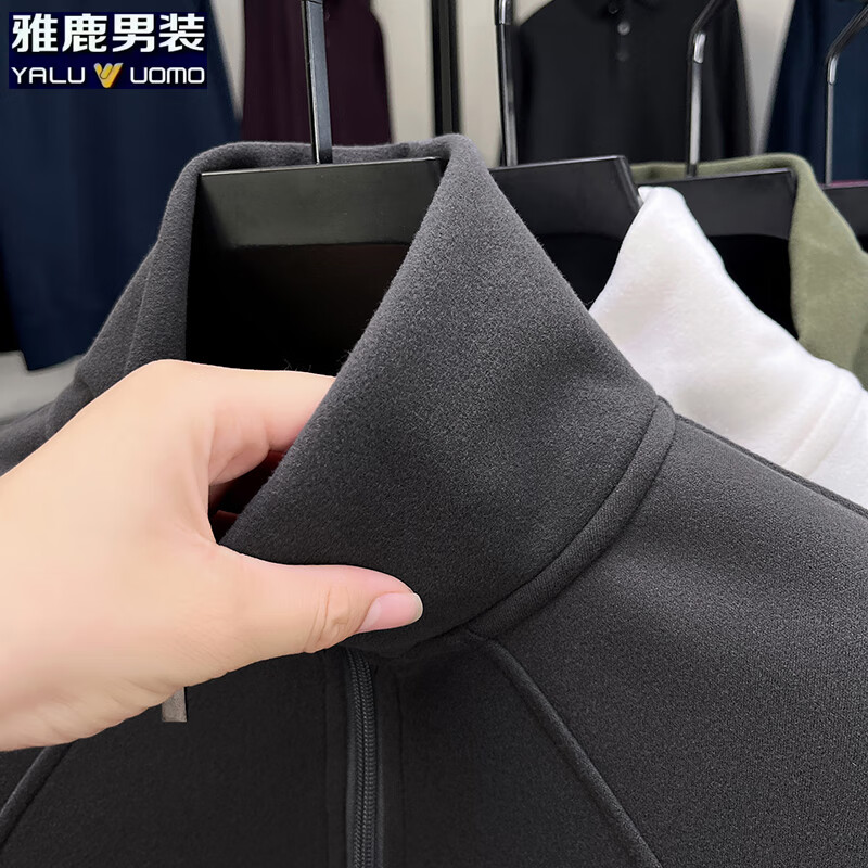 雅鹿男装拉链德绒卫衣男2025年秋季新款商务休闲套头宽松男士上衣 灰色 L (110)（建议120-130斤）