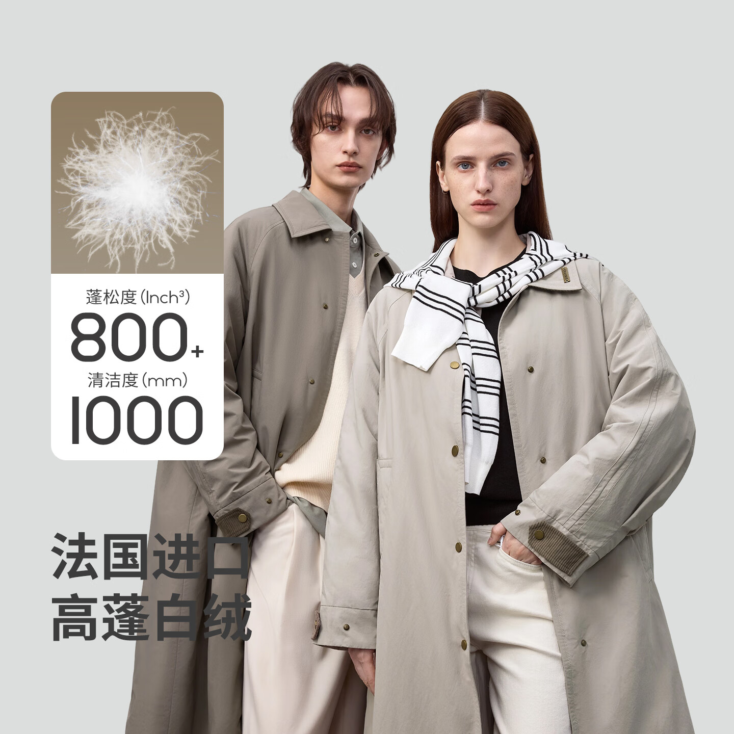 冰洁BINJORA2025秋冬新款风衣羽绒服 95鸭绒外套男女同款【明星同款】 雾漫卡其 专供 XS 155/80A 【体重约45-65KG】
