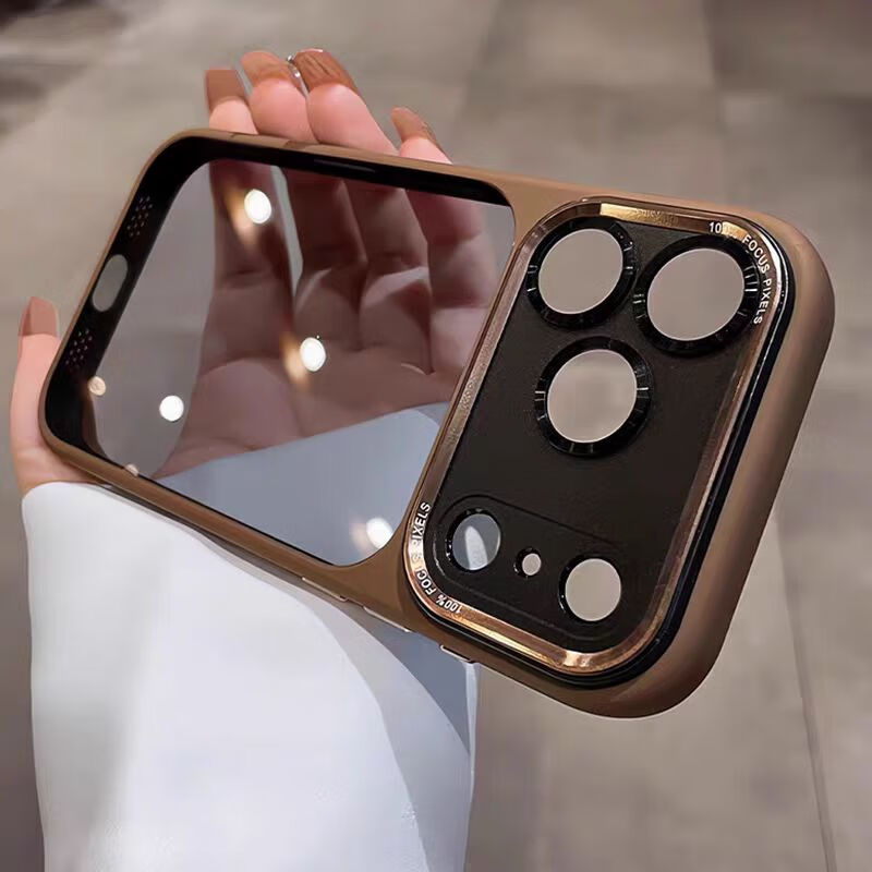 朵卡适用苹果17pro手机壳iphone17拍照按键16promax新款Air透黑15轻奢高级感14全包防摔13保护套 【棕色】金属镜头-透黑背板(仅17系列带AI按键) iPhone 13ProMax