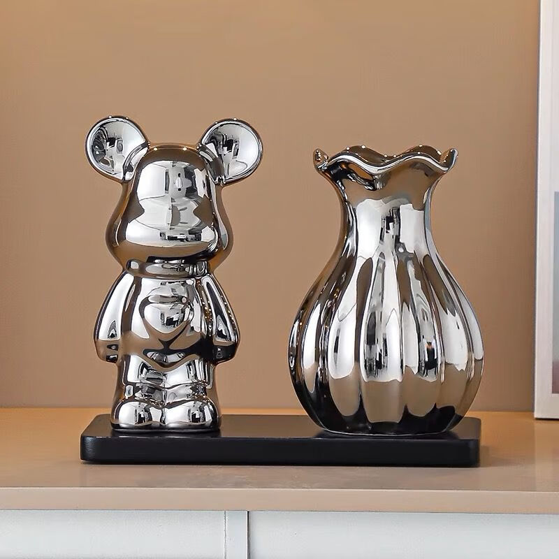 OYKTN新款暴力熊花瓶客厅插花摆件现代家居电视酒柜花器装饰品轻奢 暴力熊花瓶+底座