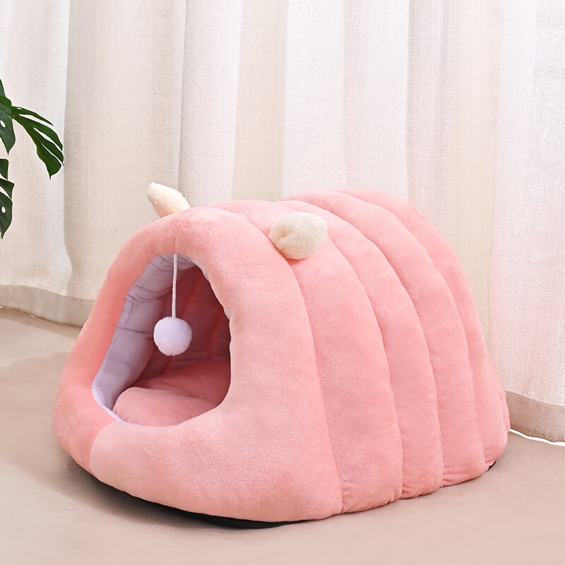 瓜洲牧猫窝猫床冬季保暖狗窝猫咪窝四季通用宠物半封闭式安全感睡觉的窝 粉色毛毛虫窝【加厚填充 久睡不塌】 中号【50*40*30cm 】
