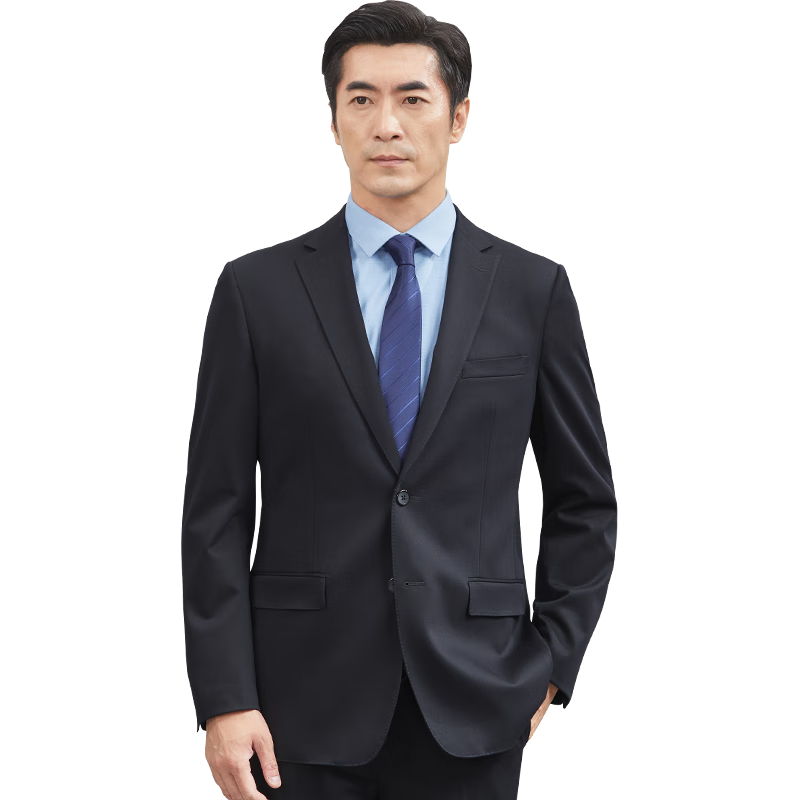 红都新款西装套装男黑色商务正装上班开会后开叉礼服绅士西服套西 黑色AX7352-1B版 170