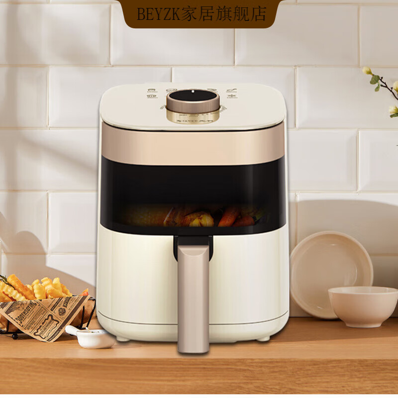 BEYZK日本进口品质技术新款4.5L可视空气炸锅无油烟家用电器多功能大容 米白色【] 4.5L