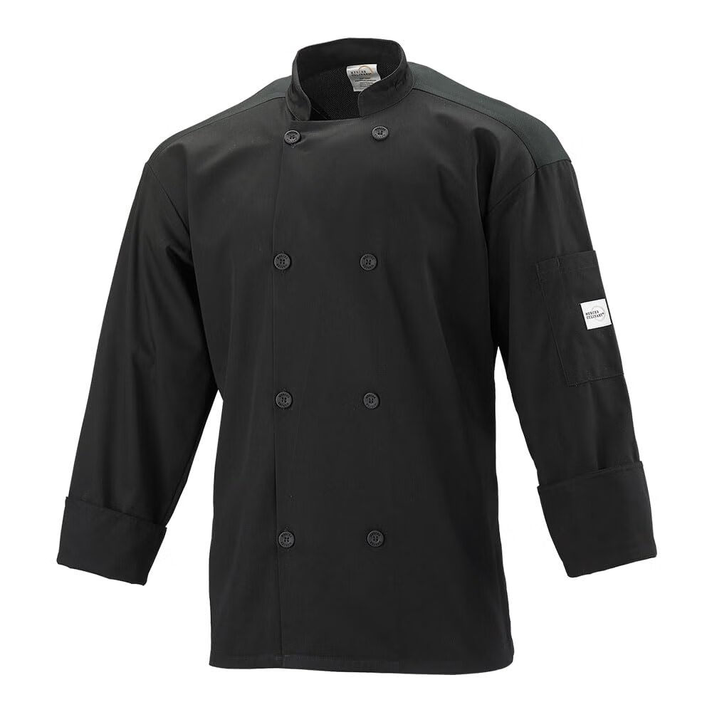 Mercer Culinary M60017BK2X Millennia Air 男式黑色厨师夹克,背面全网眼,2XL 黑色//白色 2XL