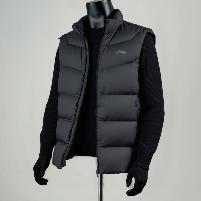 李宁（LI-NING）2025冬季新款男士运动背心保暖防泼水宽松外穿鸭绒加厚羽绒马甲 黑色 | 90%绒子含量 3D立体版型 保暖舒适 防泼水 XL