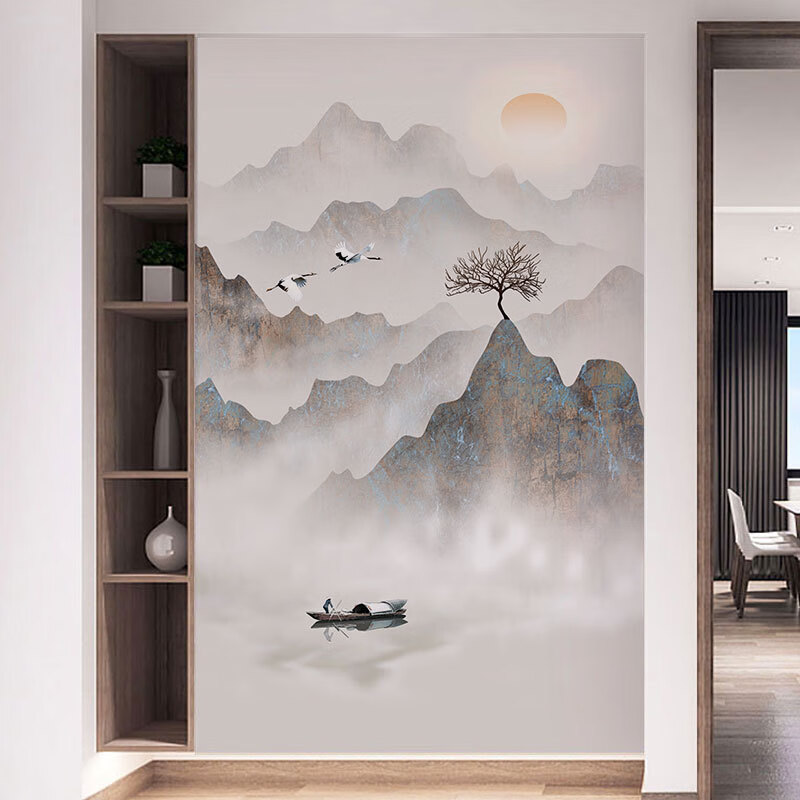咏幻墙纸3d立体水墨山水玄关背景墙壁纸复式别墅壁布客厅墙布壁画