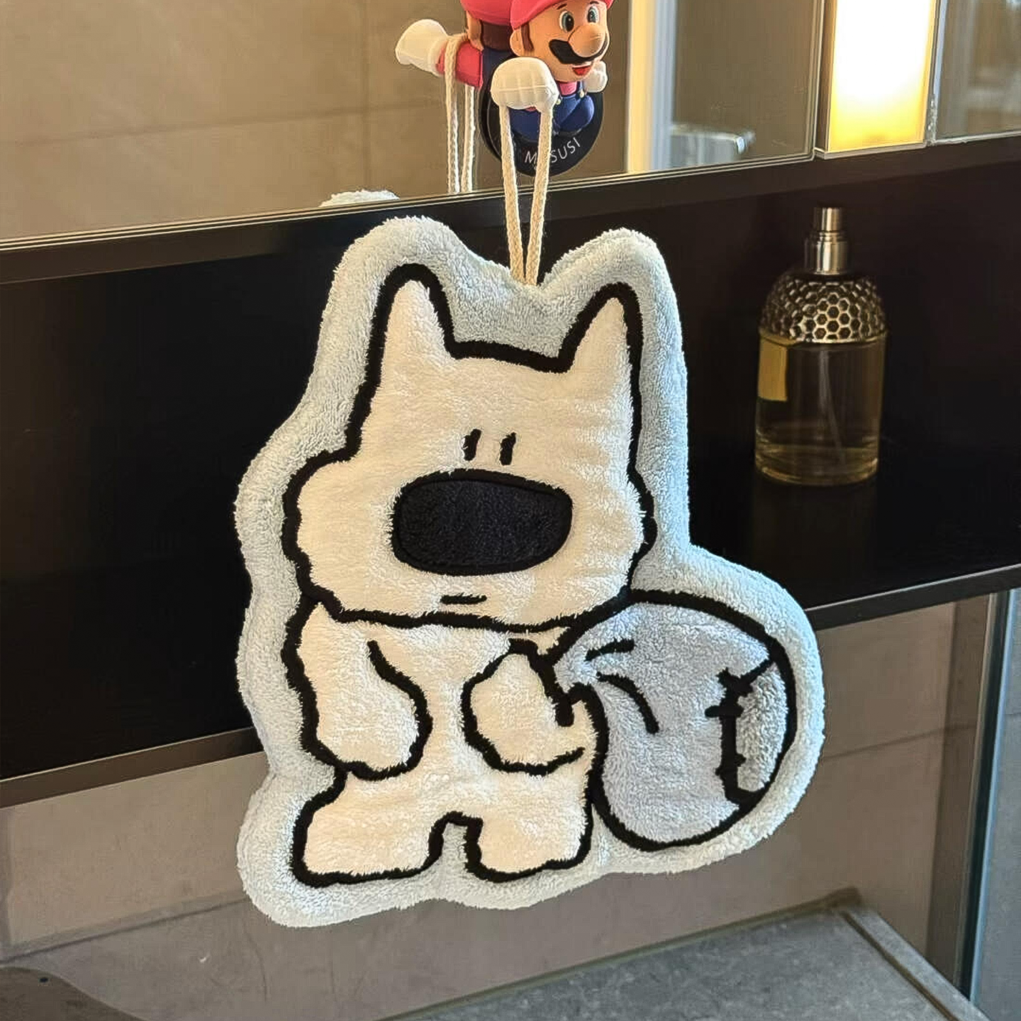 无印良品擦手毛巾挂式可爱高颜值厨房超强吸水加厚浴室卫生间专用 蓝底背包狗【自带挂绳超强吸水】 1条