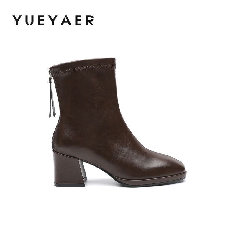 月芽儿方头短靴女2025年秋季季新款英伦风马丁靴通勤百搭女靴 绒里咖啡色20T 38