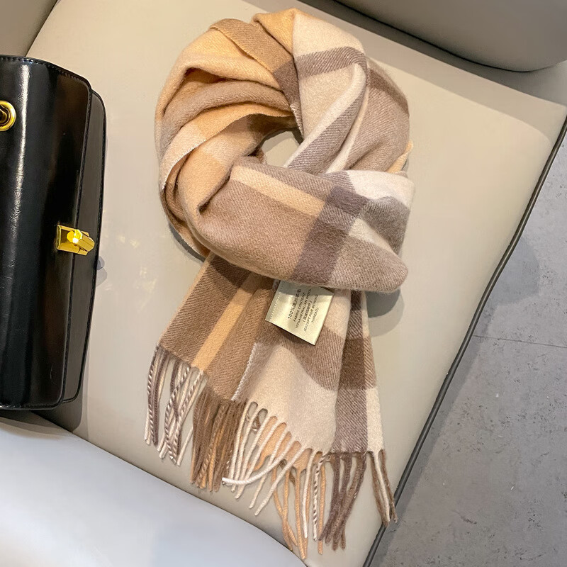 BGUG纯羊毛围巾女秋冬季保暖围脖送女朋友老婆女生圣诞节新年生日礼物 灰咖米格【轻奢高档礼盒装】