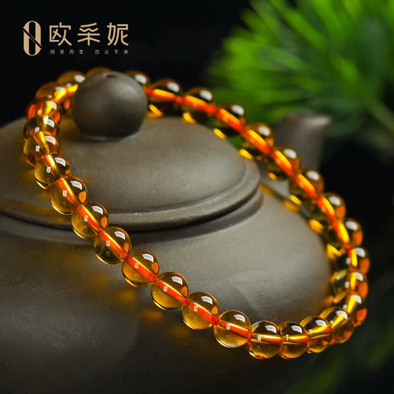 欧采妮（OUCERNY）天然巴西典藏级暴力黄黄水晶手串男手链水晶玛瑙佛珠本命年转运珠 6mm