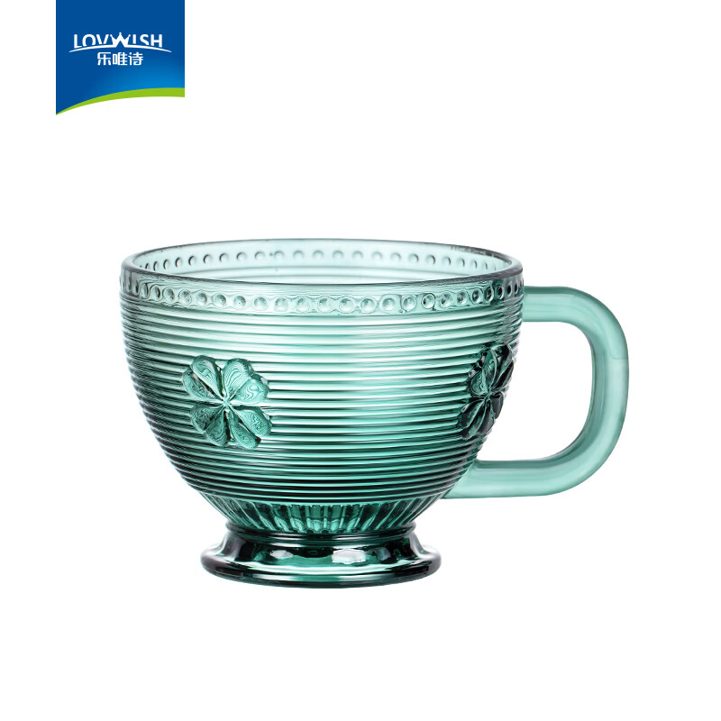NERVISHI墨绿原色玻璃杯燕麦片早餐杯子家用女牛奶杯带盖碗水杯带把咖啡杯 墨绿幸运奶杯【不带盖】360ml*1