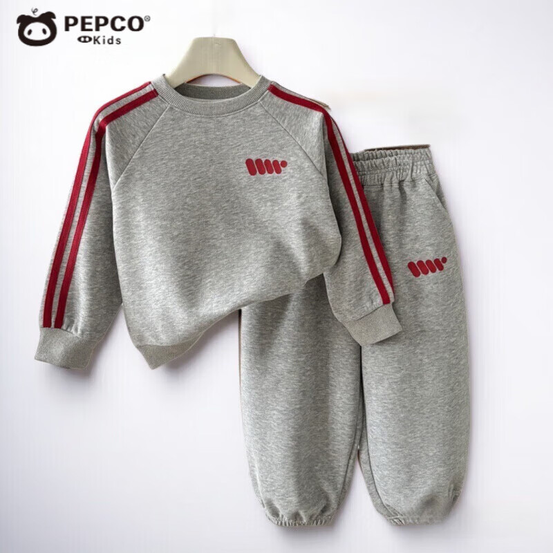 小猪班纳（PEPCO）女童秋季卡通卫衣套装2025新款休闲秋款洋气儿童秋装女宝宝两件套 MTH两道杠套装-深灰色 男孩 100 (建议身高90-100cm)