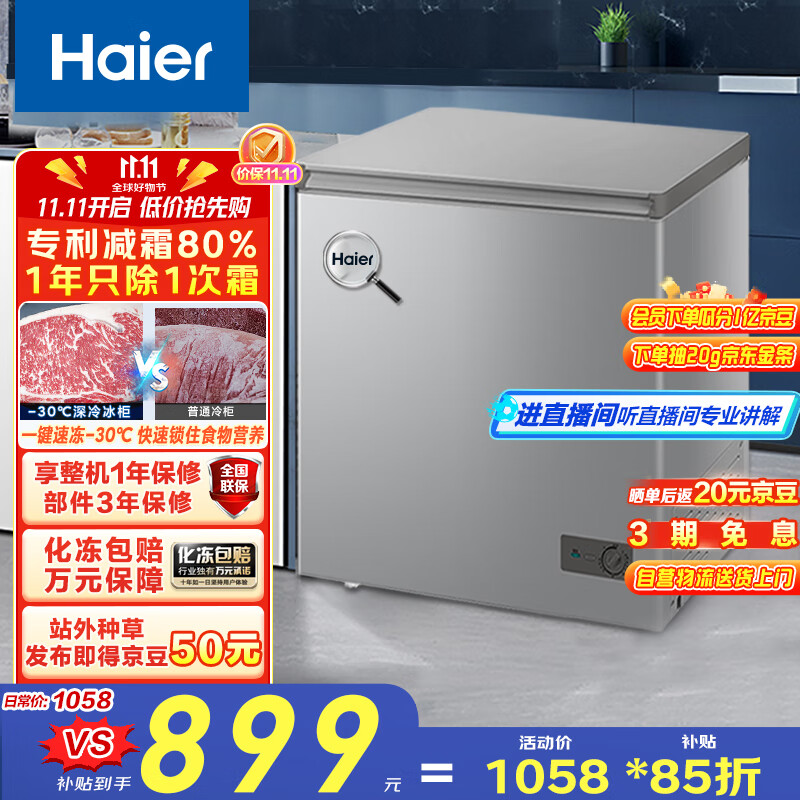 海尔（Haier）200升低霜小冰柜家用商用 冷藏柜冷冻柜两用冰柜京东自营租房小型冰箱小型冷柜BC/BD-200GHS9D补贴