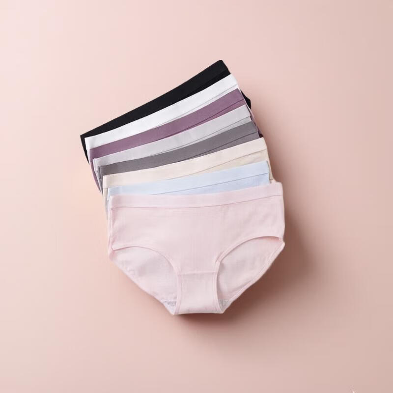 稚蝶女士内裤纯棉内裤女纯色中腰无痕学生三角内裤少女内裤 混色纯色 8条 XL 码 建议120-140斤