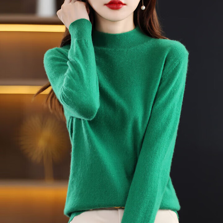CronetKcnsy秋冬新款半高领毛衣女套头针织衫纯色长袖女装薄款内搭短款打底衫 针织半高-祖母绿 2XL 【135-145】卡码拍大