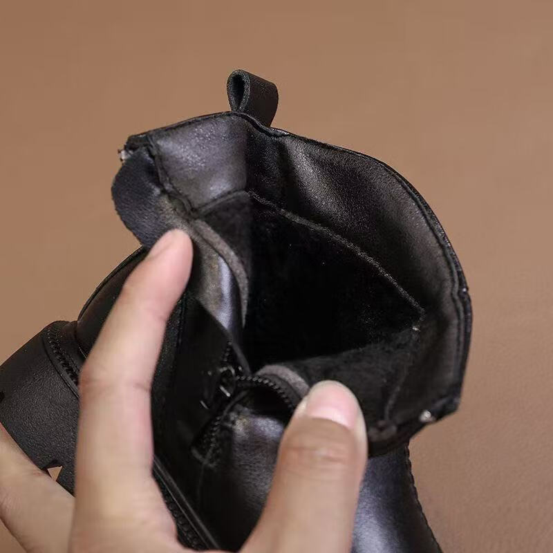 G.duck小黄鸭女童鞋子儿童马丁靴短靴子2025秋冬新款宝宝女孩公主加绒靴 黑色 加绒 28 鞋内长17.2CM