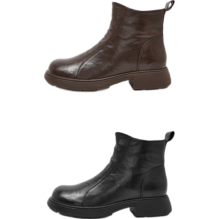 COMELY羊皮革真皮短靴2025冬季新款厚底增高靴加絨時裝靴美拉德靴子 英倫黑（絨里） 38