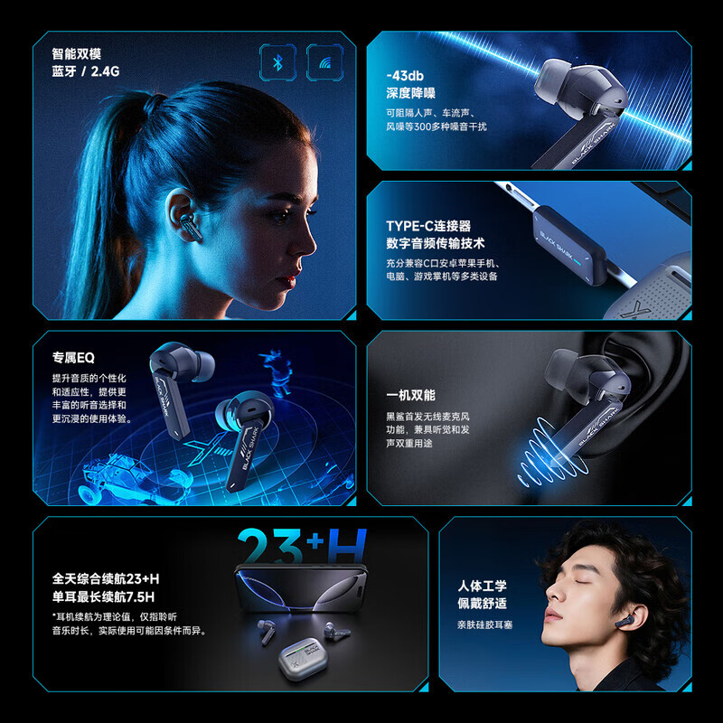 黑鲨凤鸣无线蓝牙耳机电竞版入耳式游戏耳机电竞耳机0.02秒降噪耳机2.4G超低延迟安卓苹果小米华为 【电玩粉】黑鲨凤鸣耳机电竞版
