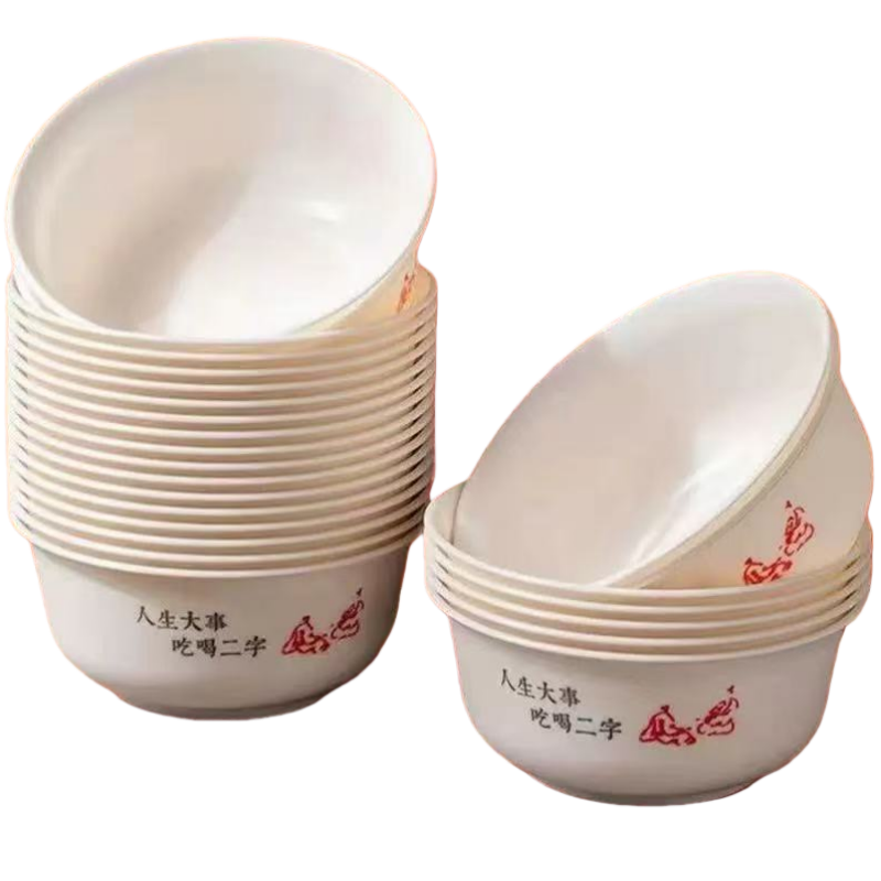 稻壳一次性碗筷餐具圆碗可降解环保食品级加厚酒席加硬耐高温家用 加厚柿柿如意 350ML【5个】