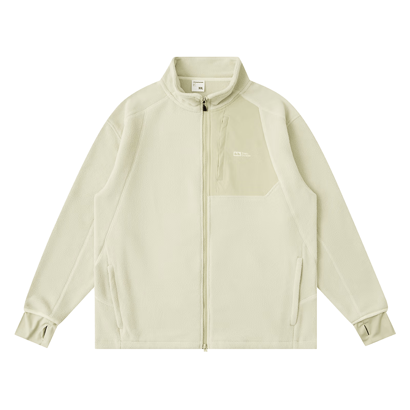 warmtreesTreesOutside秋冬拼接冚线立领250g摇粒绒夹克外套运动上衣服 卵石色+浅米白 S