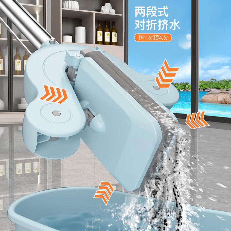 肤卫士精灵免手洗挤水海绵拖把大号新款家用一拖净吸水2026对折胶棉拖地神器 【舒雅蓝】1头*加大平板棉头*清洁加倍