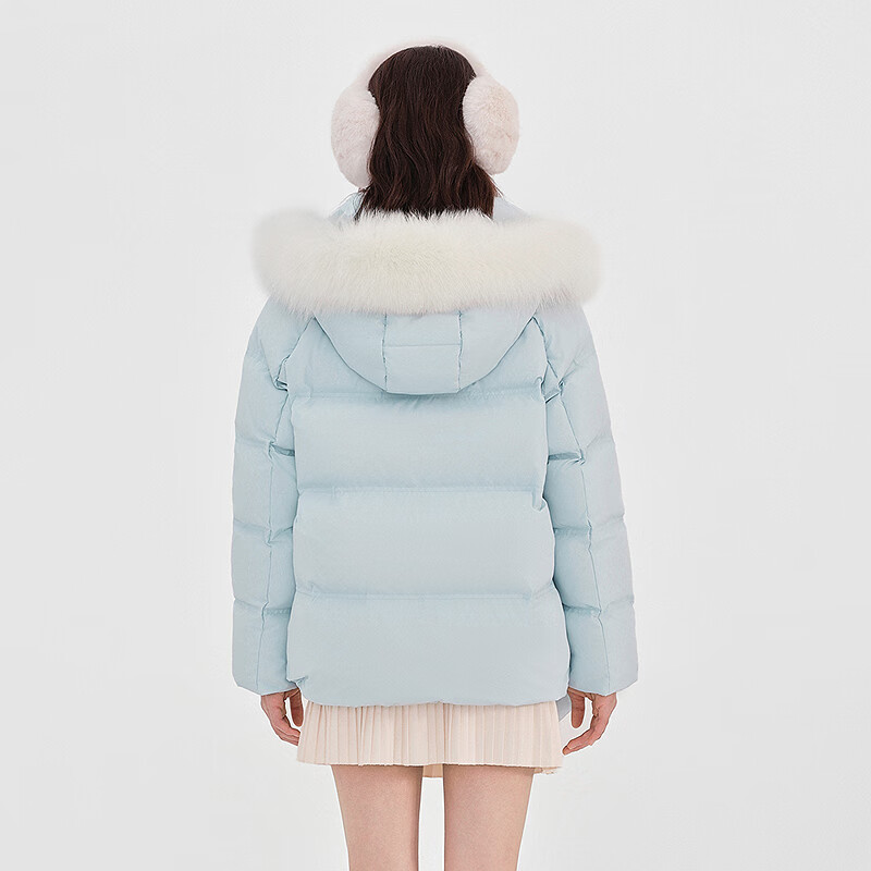 乐町【商场同款】乐町狐狸毛羽绒服女装带手套保暖柔软外套C1ACF4401 冷蓝(现货) S