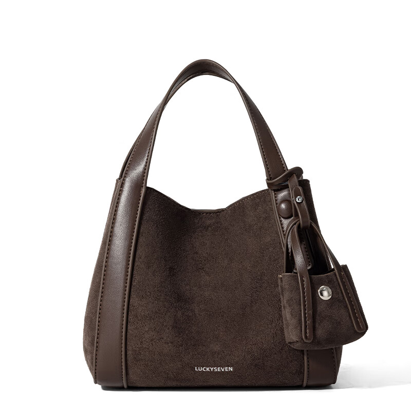 乐其塞文菜篮子大容量女包斜挎单肩手提腋下通勤新款新年礼物送女友 77551 焦木咖（绒面款）