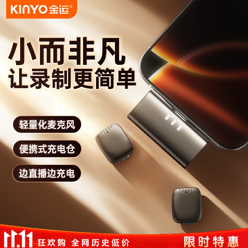 金运【收音0差评丨100%好评推荐】领夹麦克风无线收音主播直播降噪拍视频手机笔记本电脑可用 【Lightning版】一拖