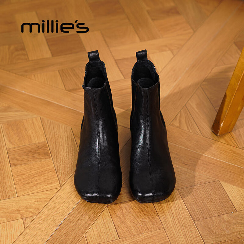 妙丽短靴女低跟轻便时尚潮流烟筒靴2025冬季新款百搭短筒时装靴 黑色 39 (245mm) 标准码
