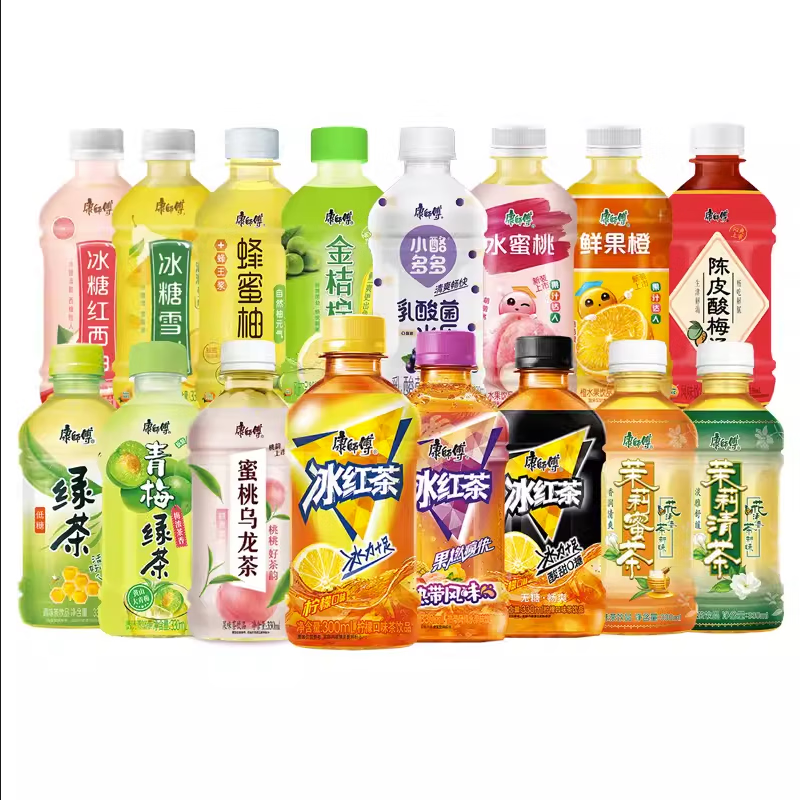 康師傅迷你小瓶330ml*6瓶/24瓶綠茶紅茶水蜜桃果汁茶飲料多口味混搭飲料 冰紅茶+蜜桃烏龍 330ml*24瓶