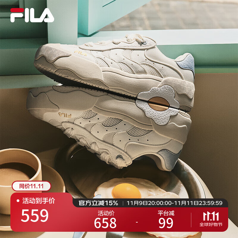 FILA杨幂同款蛋包鞋|斐乐女鞋2025夏季新款板鞋休闲鞋厚底运动鞋女 雪白-SW 37.5