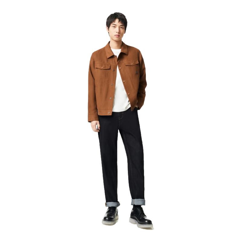 杰克·瓊斯（JACK&JONES） 秋季仿麂皮寬松舒適潮百搭純色時(shí)尚翻領(lǐng)夾克上衣外套男裝