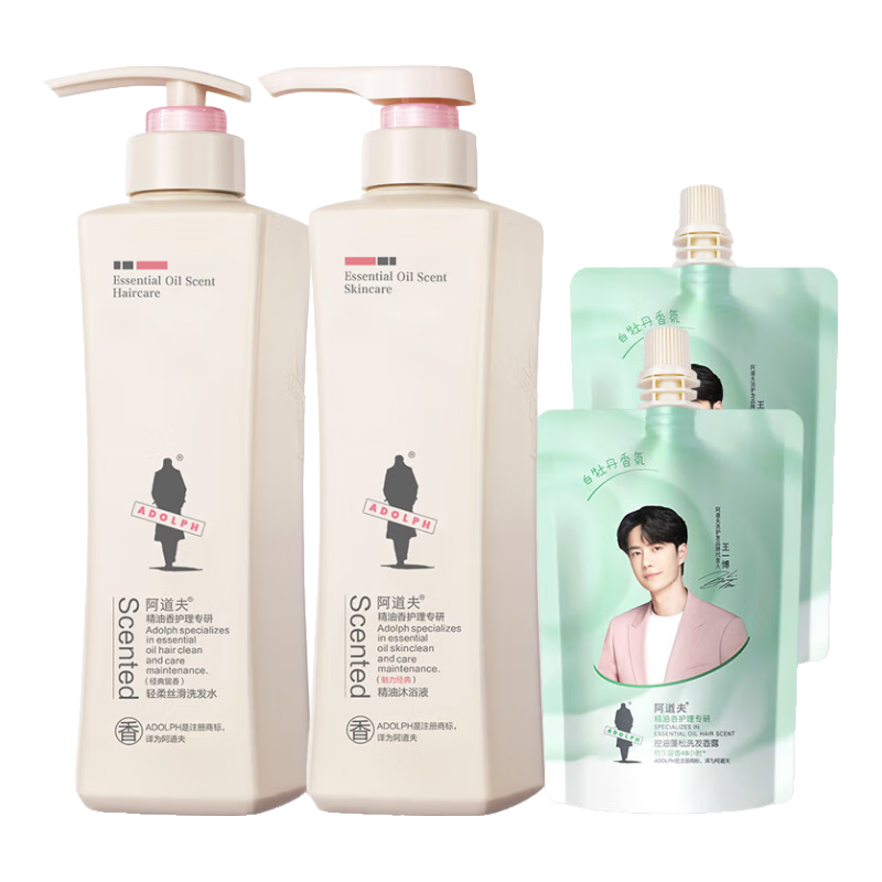 阿道夫洗發(fā)水680ml*2大瓶家庭套裝 洗護(hù)套裝男女士去屑輕柔洗頭膏柔順滑 輕柔洗發(fā)水680ml+沐浴露680ml 精油香護(hù)理套裝